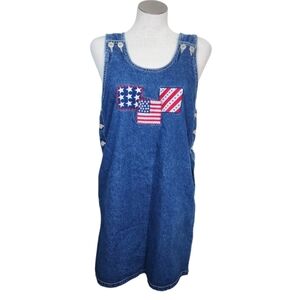 Sunshine Apparel Patriotic Dark Wash Blue Denim Overall Women's Dress Size M